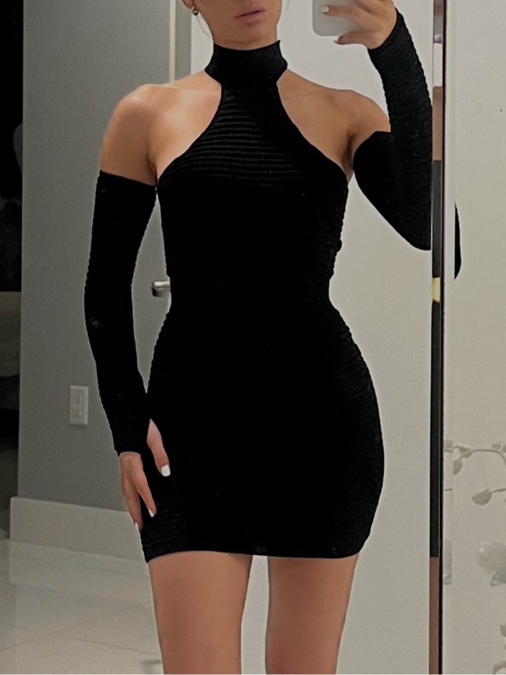Maniere De Voir Black Cutout Halter Bodycon Mini Dress